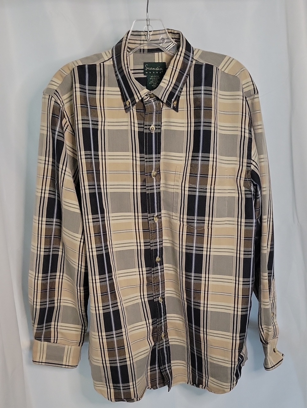Men's Beige Plaid Button-Up Shirt